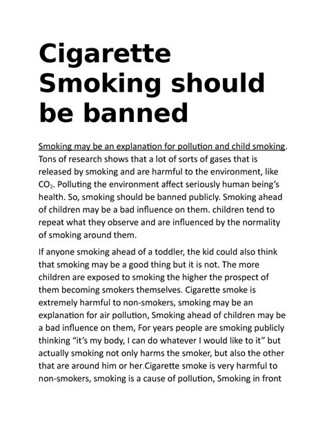 should cigarette smoking be banned essay